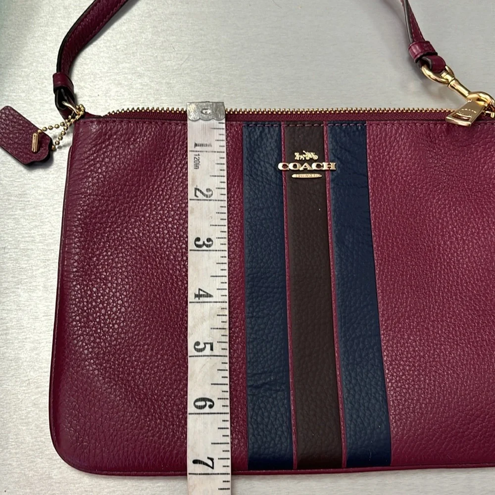 Coach Berry Purple/ Striped Leather Pouch /Wristlet
